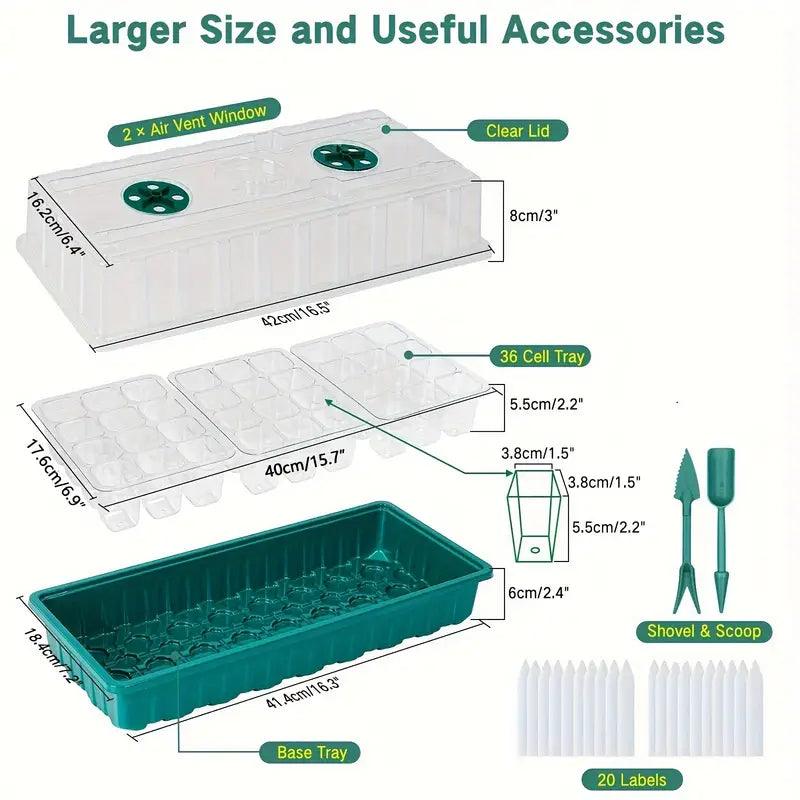 Indoor Seed Starter Kit | LED Grow Light & Humidity Dome Tray (36-Cell)