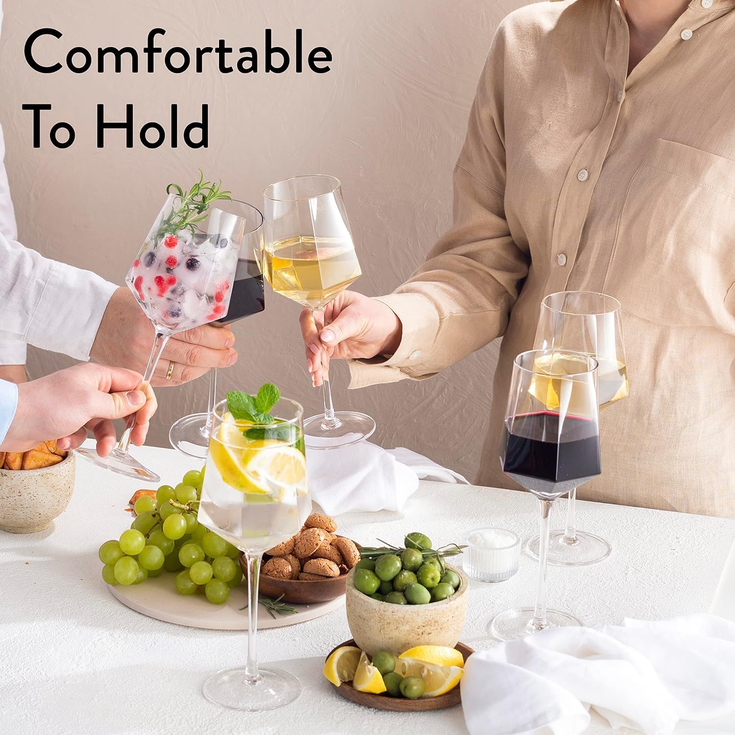 Wine Glasses - Set of 6 - Crystal Hexagon - Hand Blown