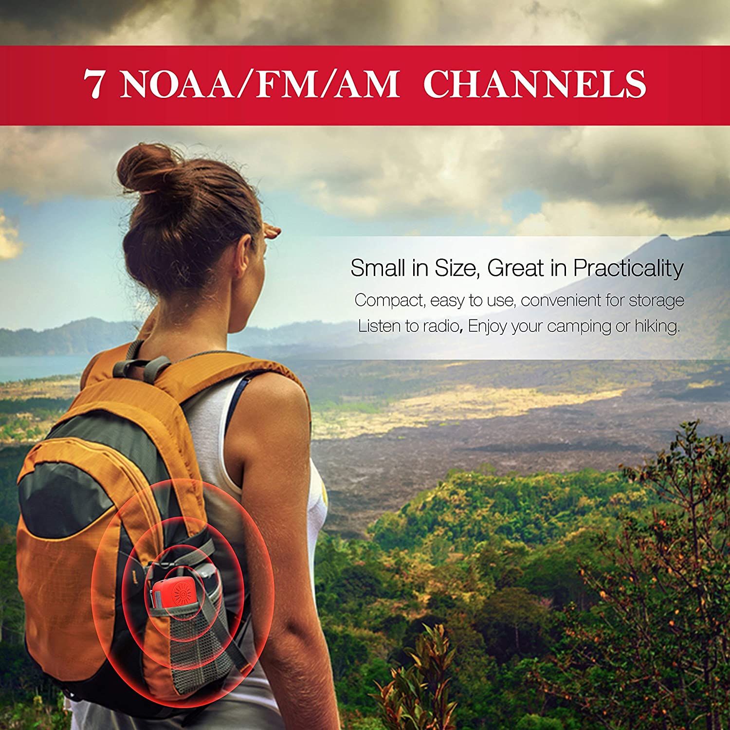 Portable Emergency Solar Radio with Hand Crank, NOAA Weather Alerts, LED Flashlight & 1000mAh Power Bank for Outdoor Survival & Camping