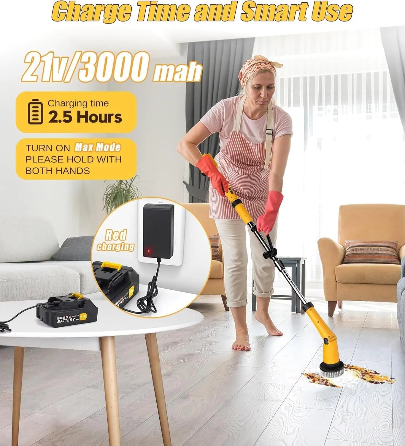 Electric Spin Scrubber and Cordless Rechargeable Brush with Multi Heads