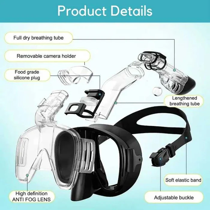 Aqua Explorer Full-Face Snorkeling Mask with Dry Top System – 180 Panoramic Anti-Fog Mask for Effortless Breathing