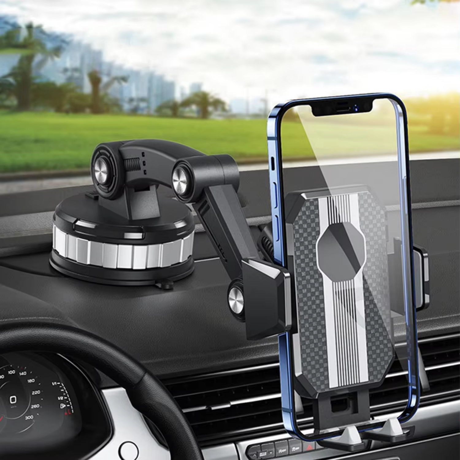 Strong Suction Cup Car Phone Holder, 360° Rotation, One-Handed Mount