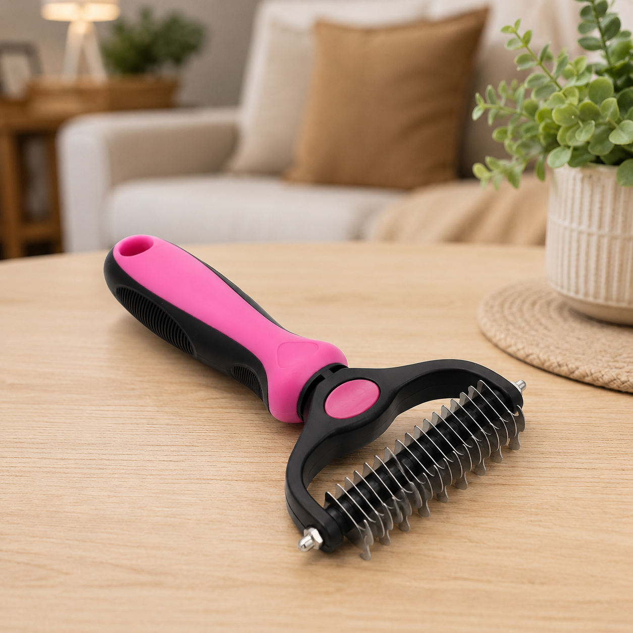 Gentle Pet Grooming Brush for Shedding & Fur Care – Deshedding Comb for Cats & Dogs with Easy-Grip Handle