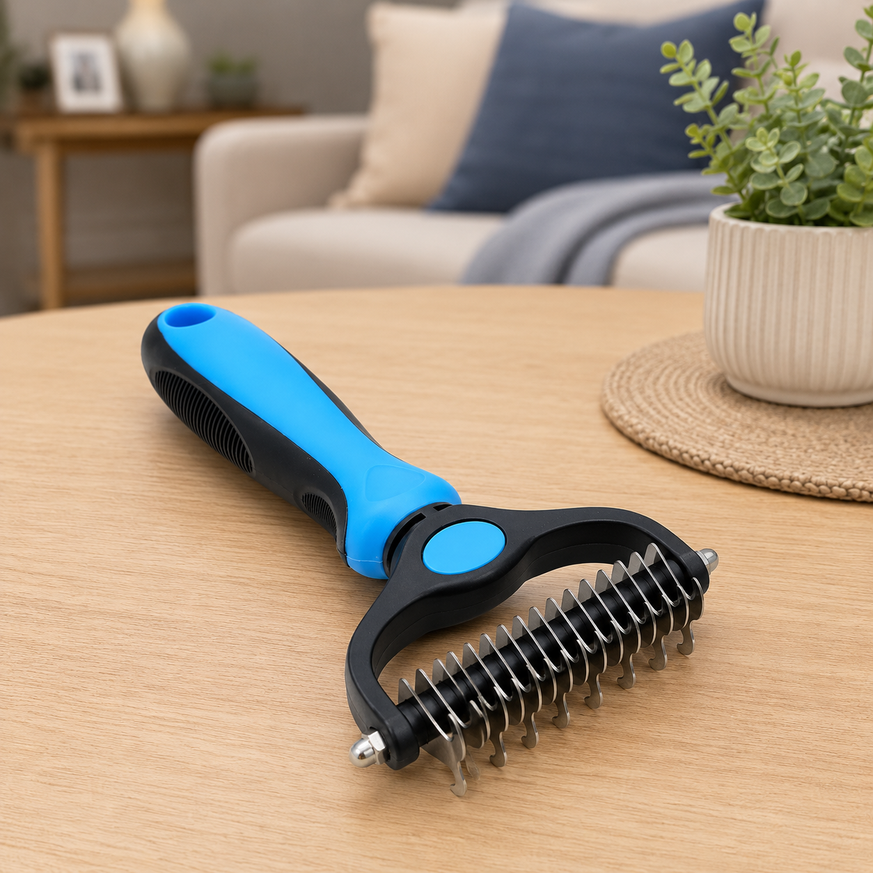 Gentle Pet Grooming Brush for Shedding & Fur Care – Deshedding Comb for Cats & Dogs with Easy-Grip Handle