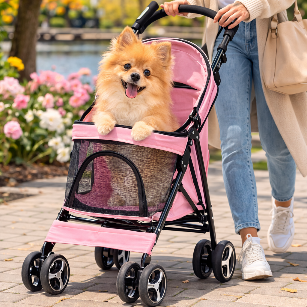 Comfort Pet Gear Dog Stroller – Lightweight Foldable Mesh Pet Carriage for Small Dogs & Cats on the Go