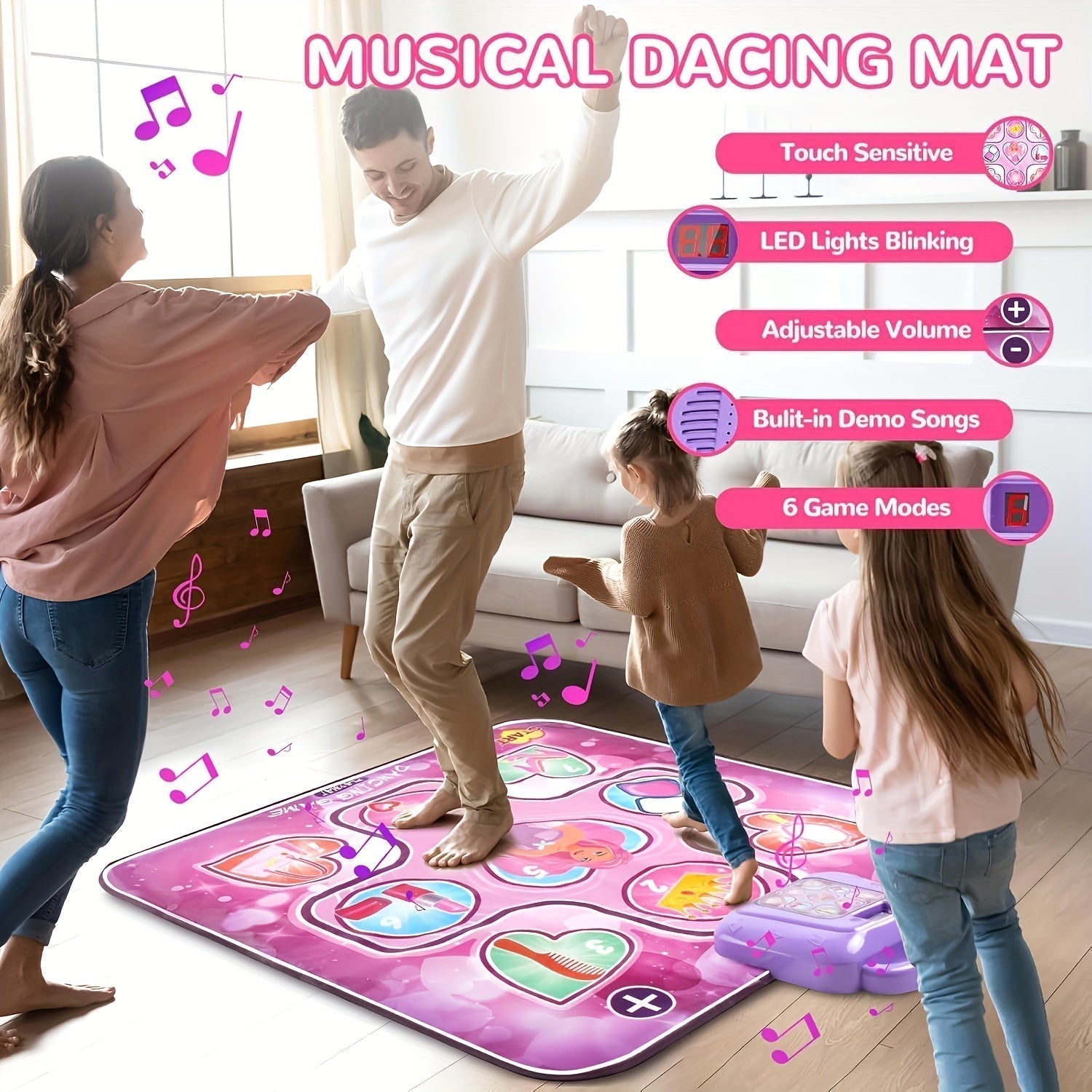 Interactive Kids Dance Mat with Music & Scoring – Screen-Free Active Play Gaming Playmat in Pink