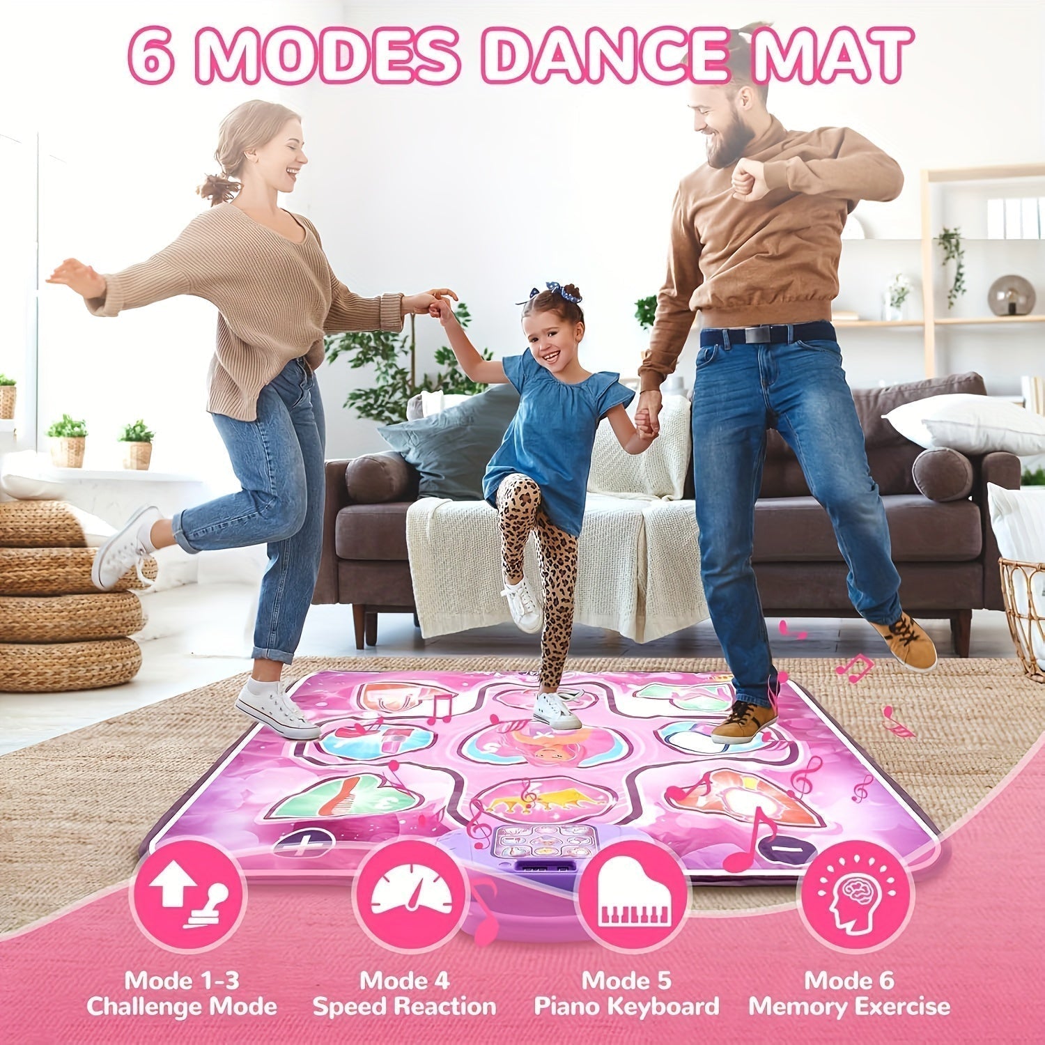 Interactive Kids Dance Mat with Music & Scoring – Screen-Free Active Play Gaming Playmat in Pink