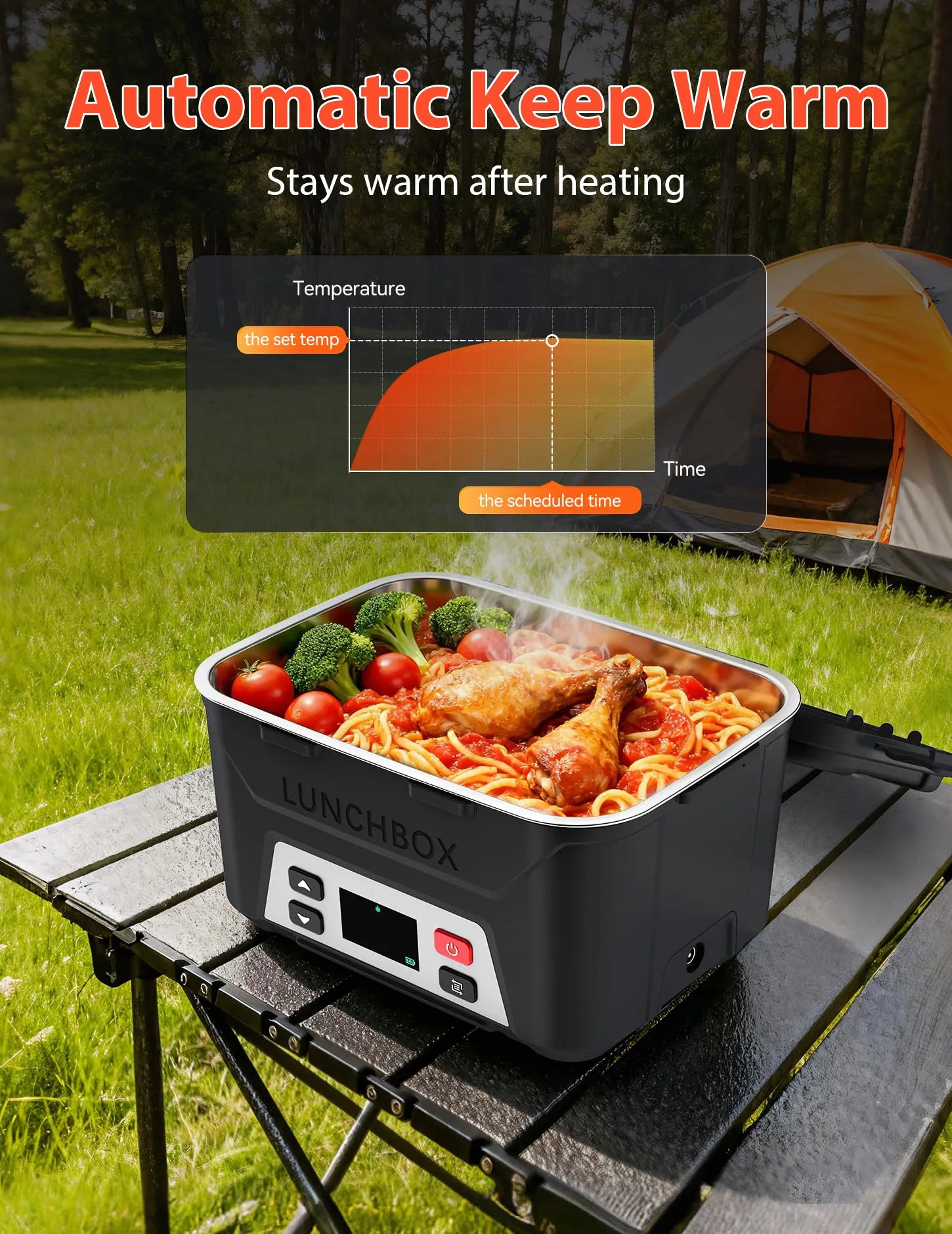LunchVolt | 1.3L Wireless Rechargeable Self-Heating Lunch Box with Timer