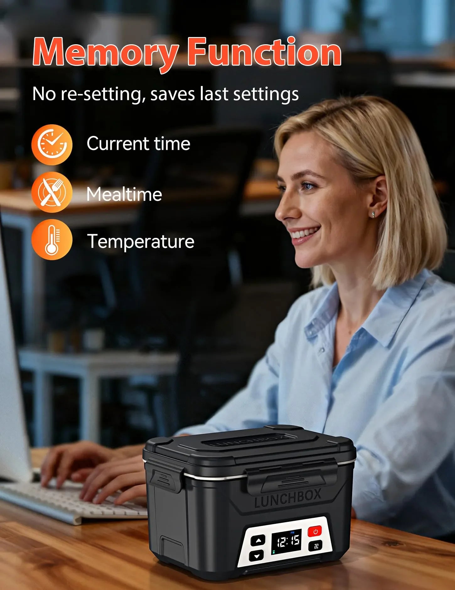 LunchVolt | 1.3L Wireless Rechargeable Self-Heating Lunch Box with Timer