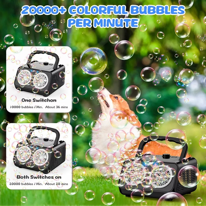 Electric Bubble Machine with Dual Fans – High-Output Portable Bubble Maker for Parties, Weddings & Backyard Fun