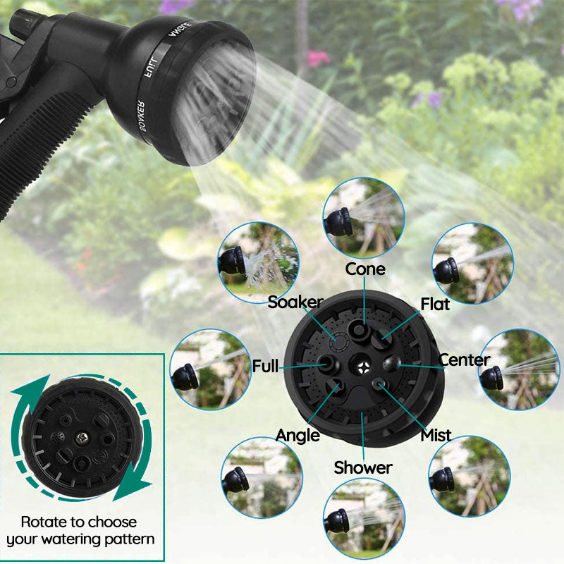 Expandable Flexible Garden Hose with Eight Function Spray Nozzle