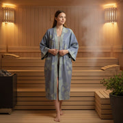 Sora Kimono Bathrobe in Organic Cotton Gauze – Breathable Japanese-Style Robe with Ginkgo Leaf Motif