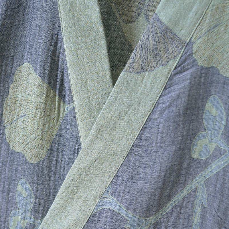 Sora Kimono Bathrobe in Organic Cotton Gauze – Breathable Japanese-Style Robe with Ginkgo Leaf Motif