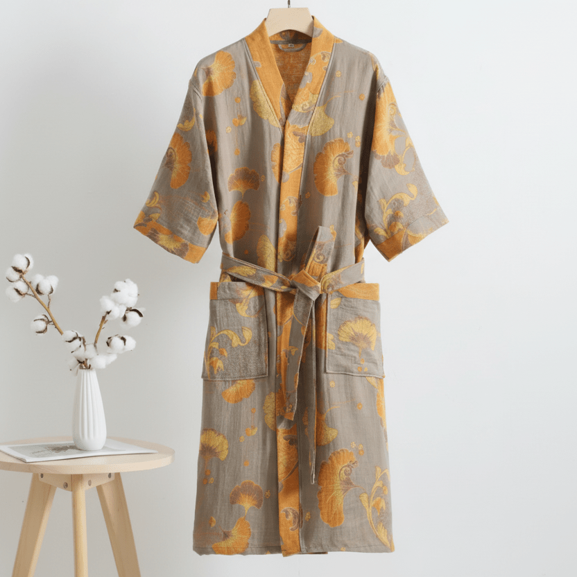 Luma Reversible Kimono Cotton Bathrobe – Organic Double-Gauze Two-Tone Robe for Natural Everyday Comfort