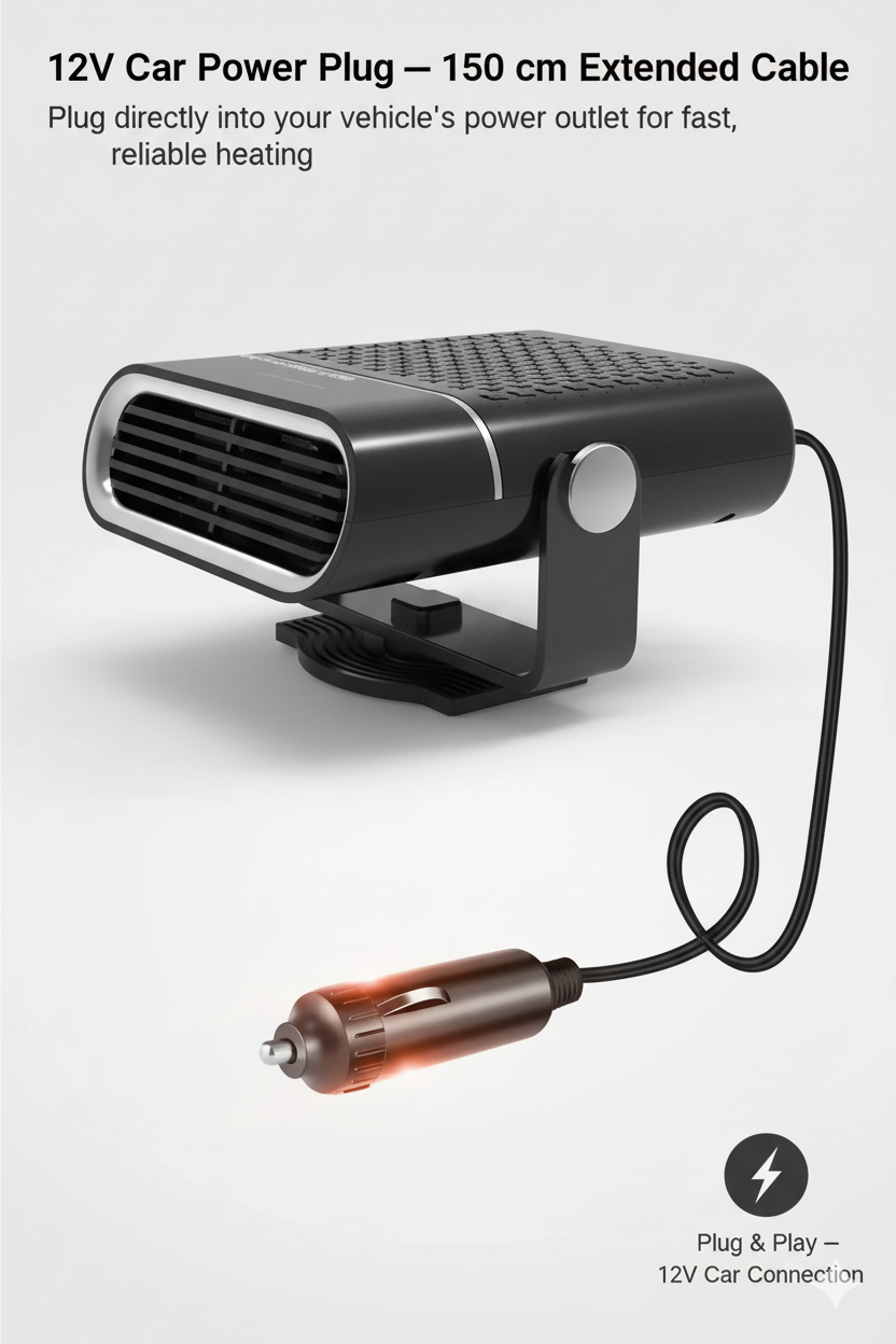 4-in-1 Portable Car Heater Fan, 12V Defroster & Cooler | Versatile Windshield Demister
