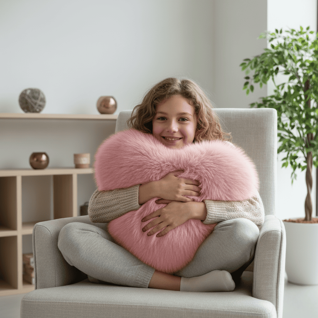 Heart Shaped Faux Fur Throw Pillow | Decorative Sofa Accent Cushion