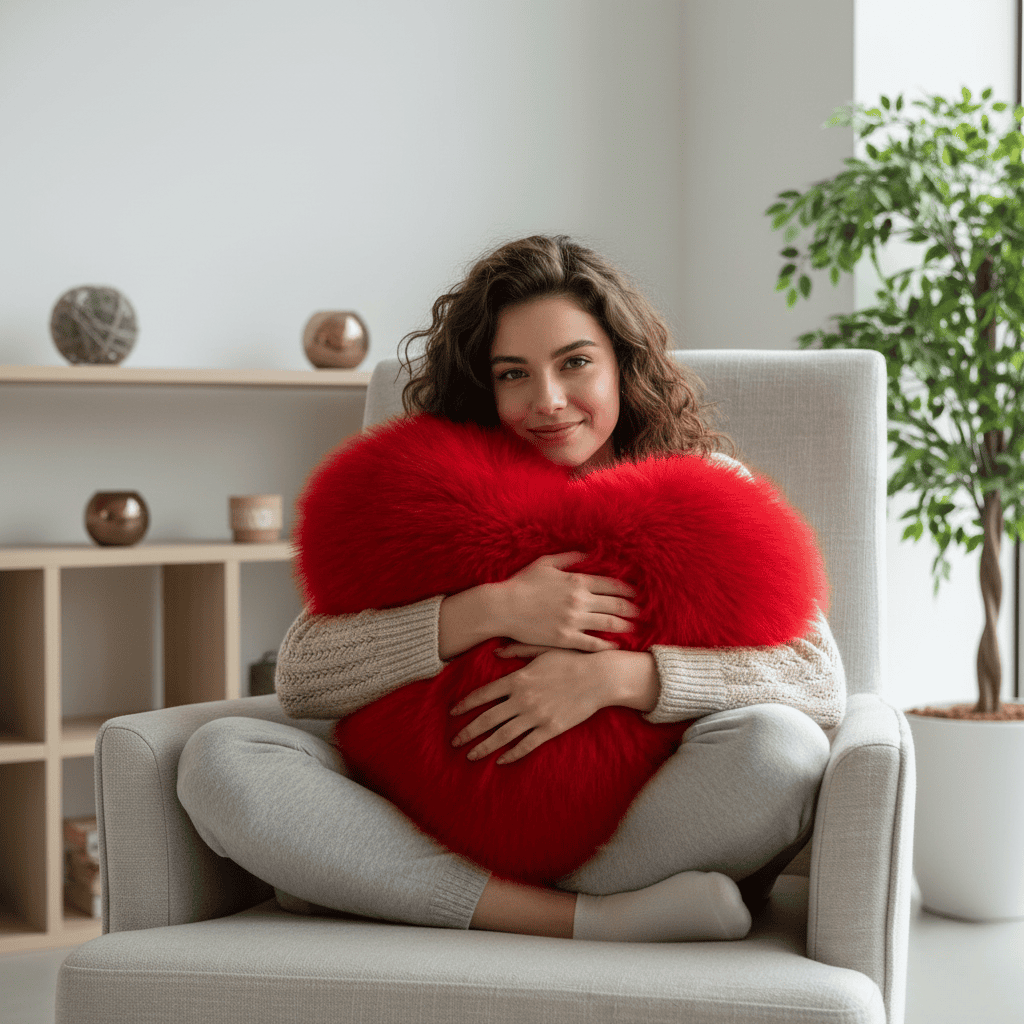 Heart Shaped Faux Fur Throw Pillow | Decorative Sofa Accent Cushion