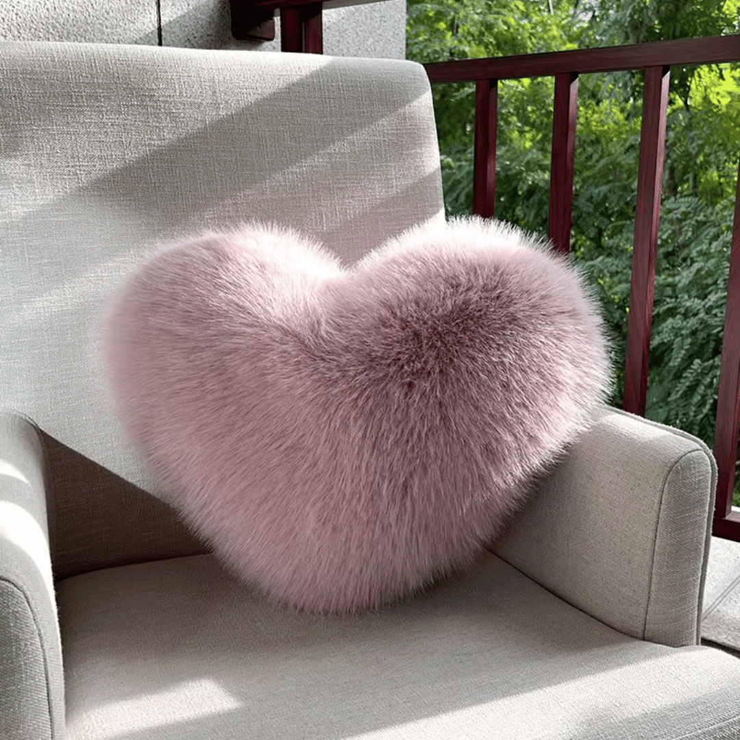 Heart Shaped Faux Fur Throw Pillow | Decorative Sofa Accent Cushion