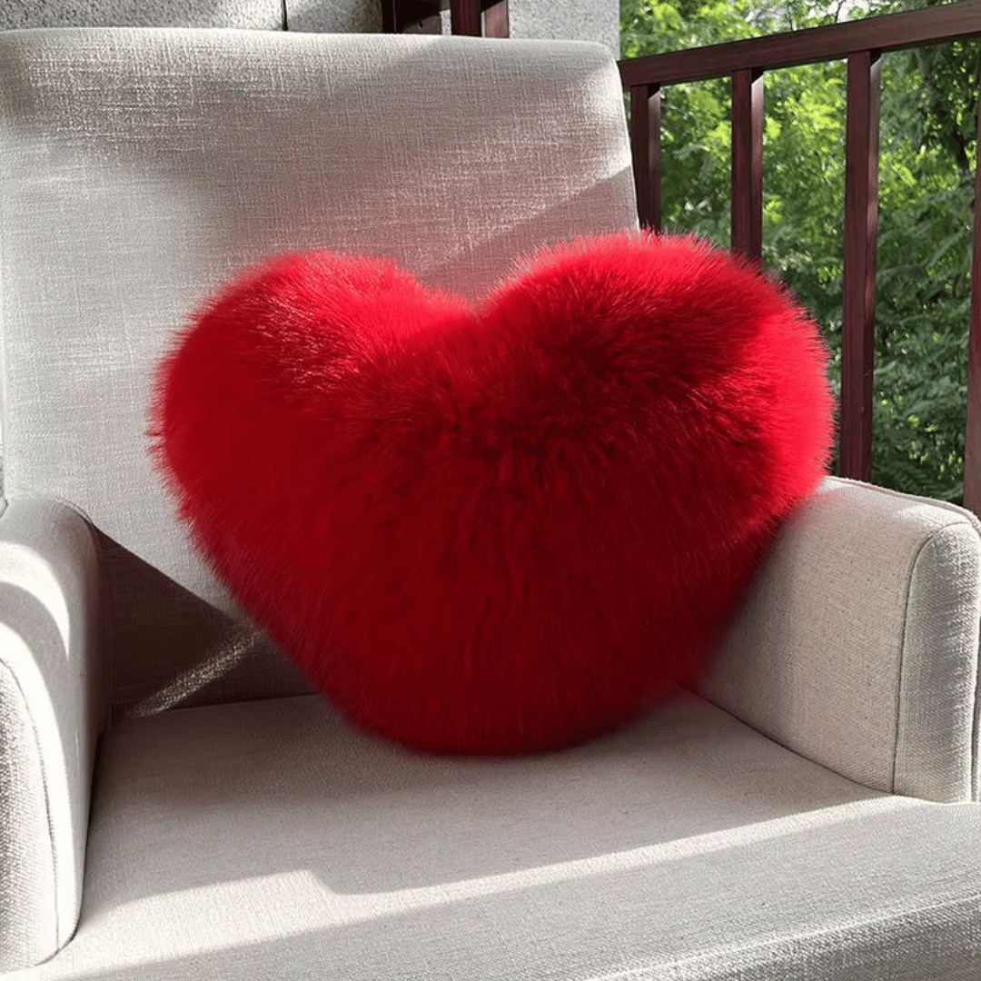Heart Shaped Faux Fur Throw Pillow | Decorative Sofa Accent Cushion