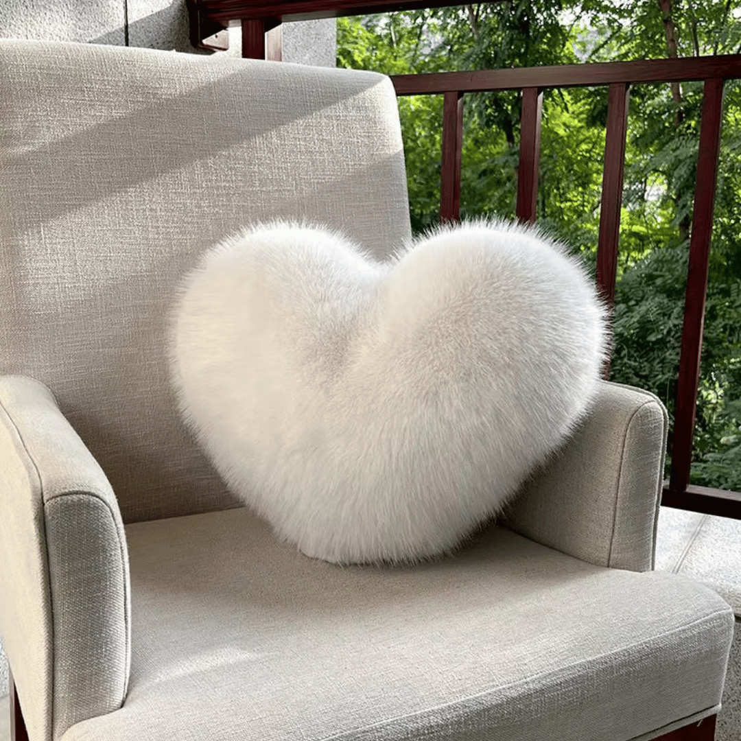 Heart Shaped Faux Fur Throw Pillow | Decorative Sofa Accent Cushion