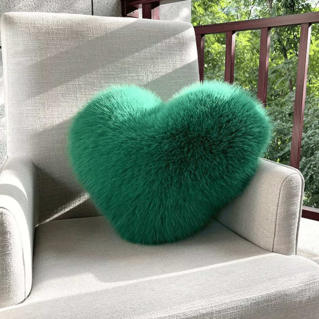 Heart Shaped Faux Fur Throw Pillow | Decorative Sofa Accent Cushion