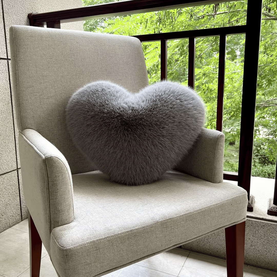 Heart Shaped Faux Fur Throw Pillow | Decorative Sofa Accent Cushion