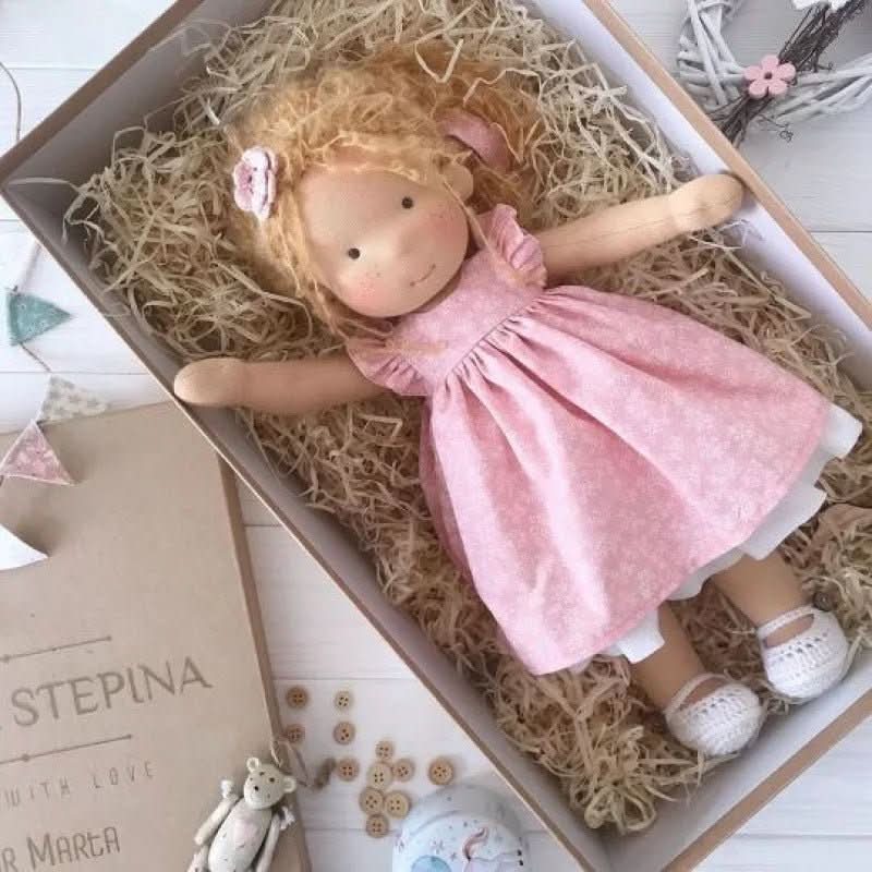 Handmade Waldorf Cotton Doll - Soft Natural Cuddle Companion for Imaginative Play and Nursery Decor