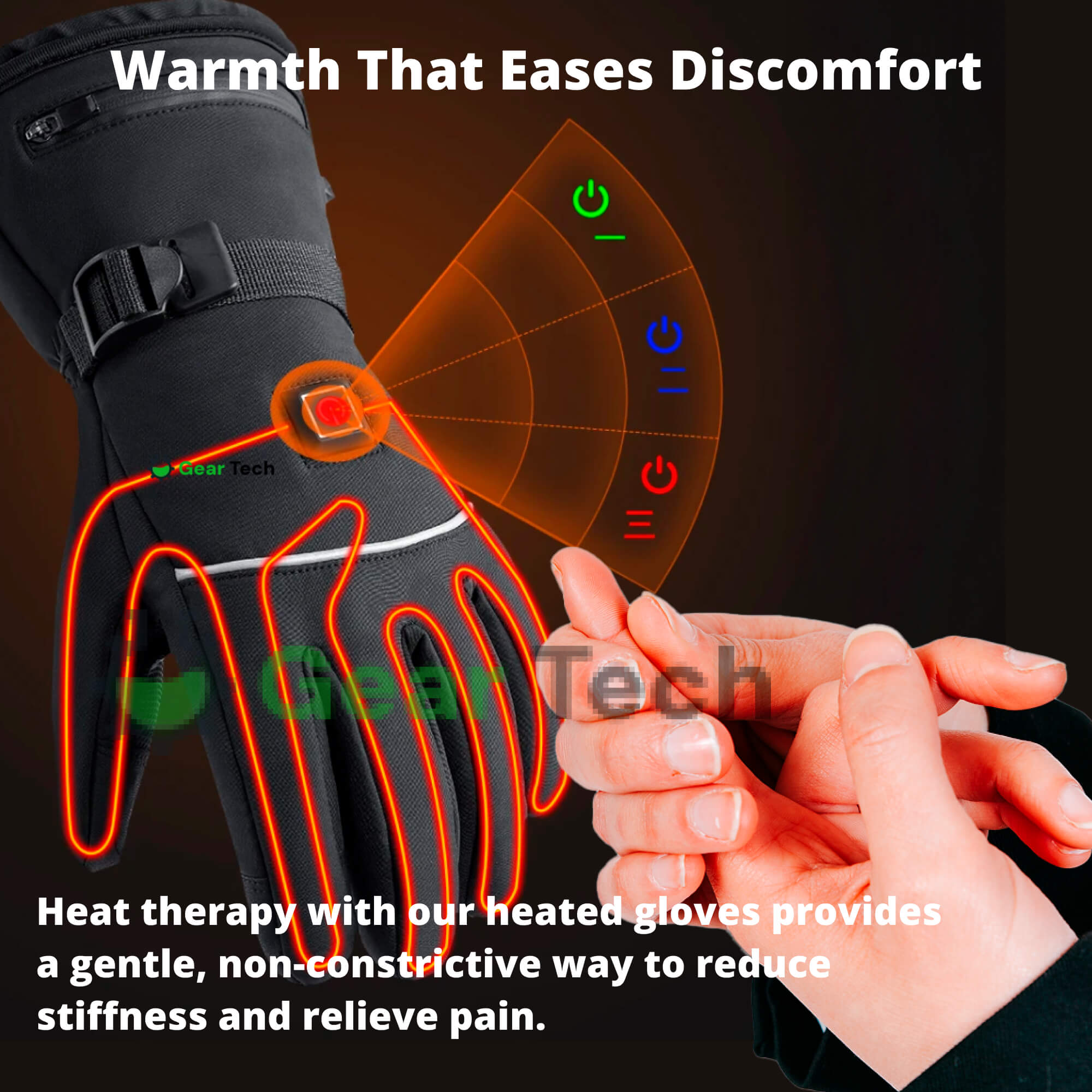Rechargeable Heated Gloves, Waterproof, 3-Level, for Arthritis & Raynaud's Pain