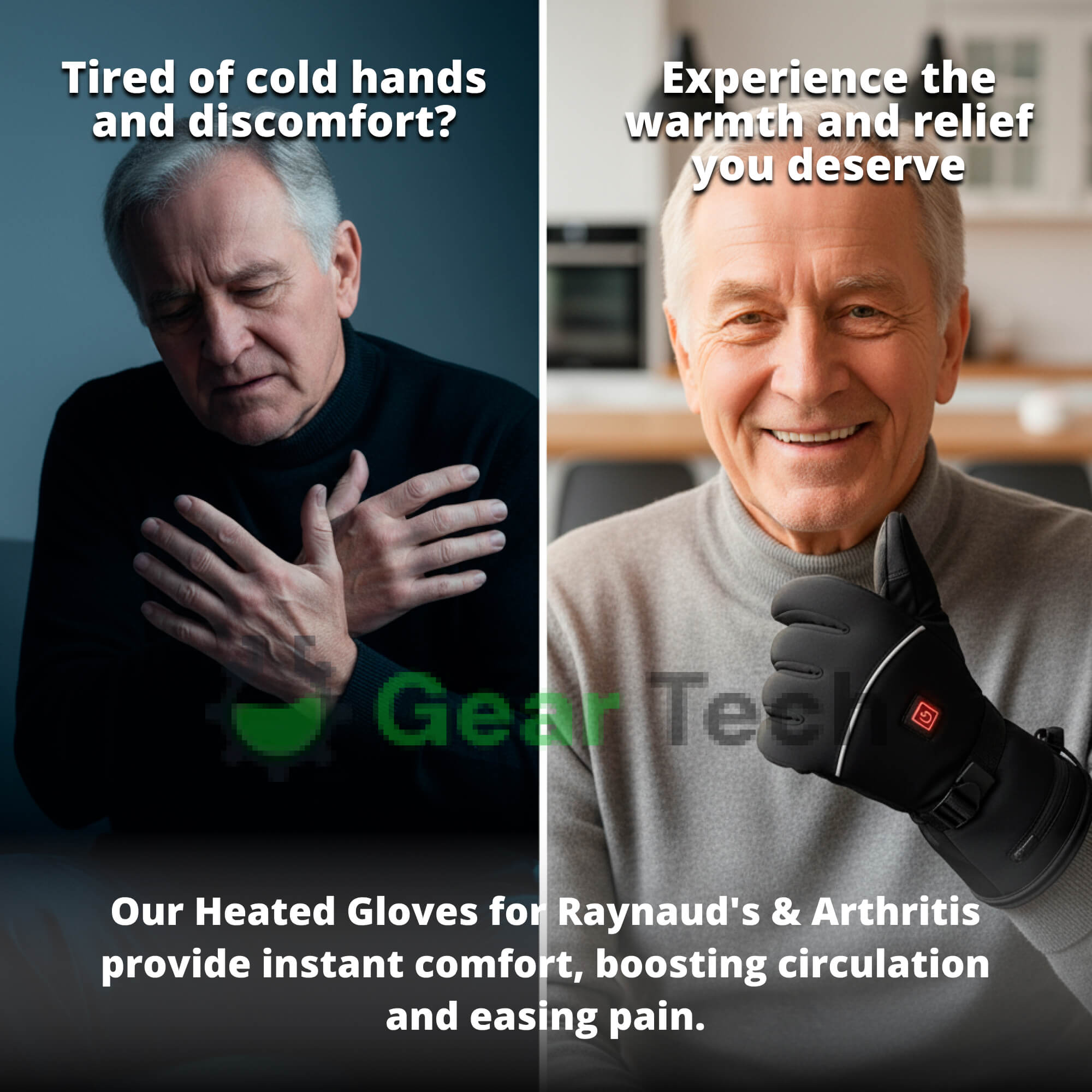 Rechargeable Heated Gloves, Waterproof, 3-Level, for Arthritis & Raynaud's Pain