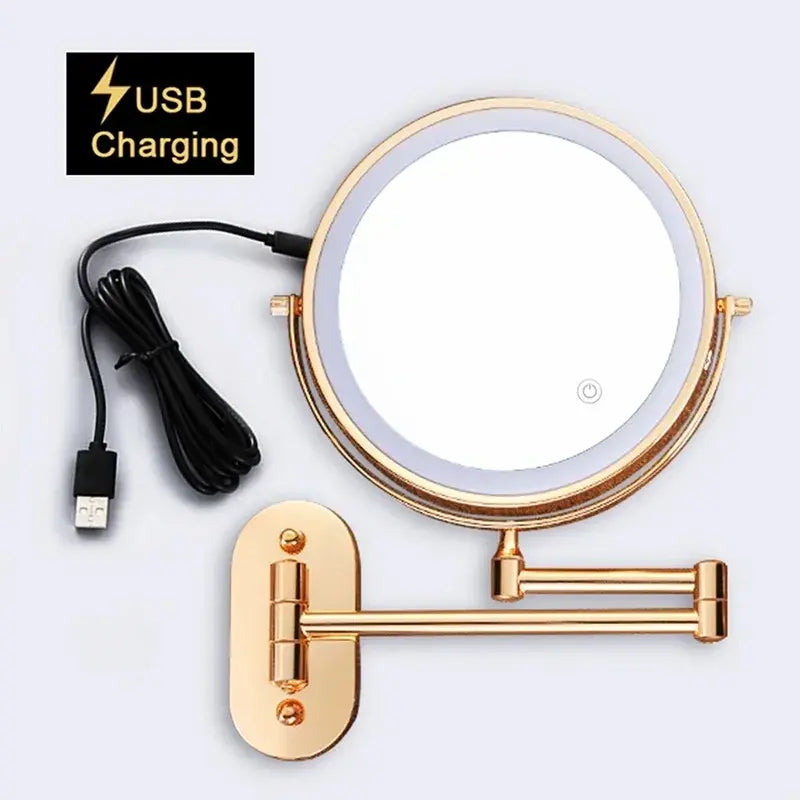 Gold Wall Mounted LED Makeup Mirror with Rechargeable 10X Magnification