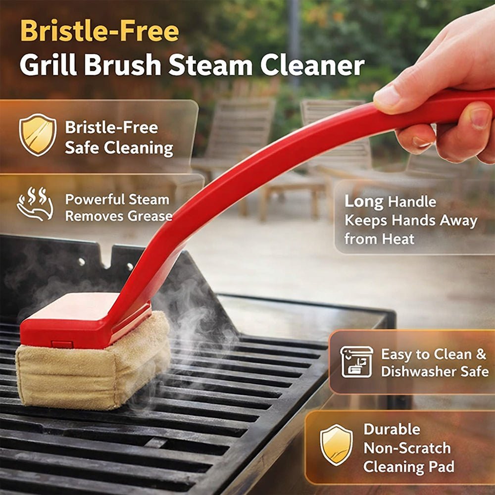 Steam Cleaning Grill Brush with Bristle-Free Design and Long Handle