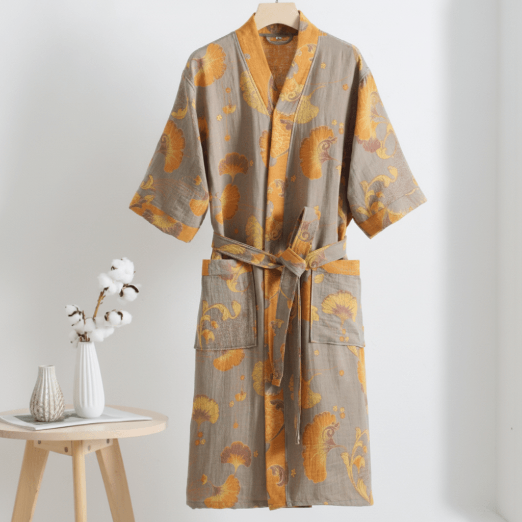 Organic Cotton Kimono Bathrobe with Breathable Comfort - Soft Lightweight Lounge Robe for Home and Spa