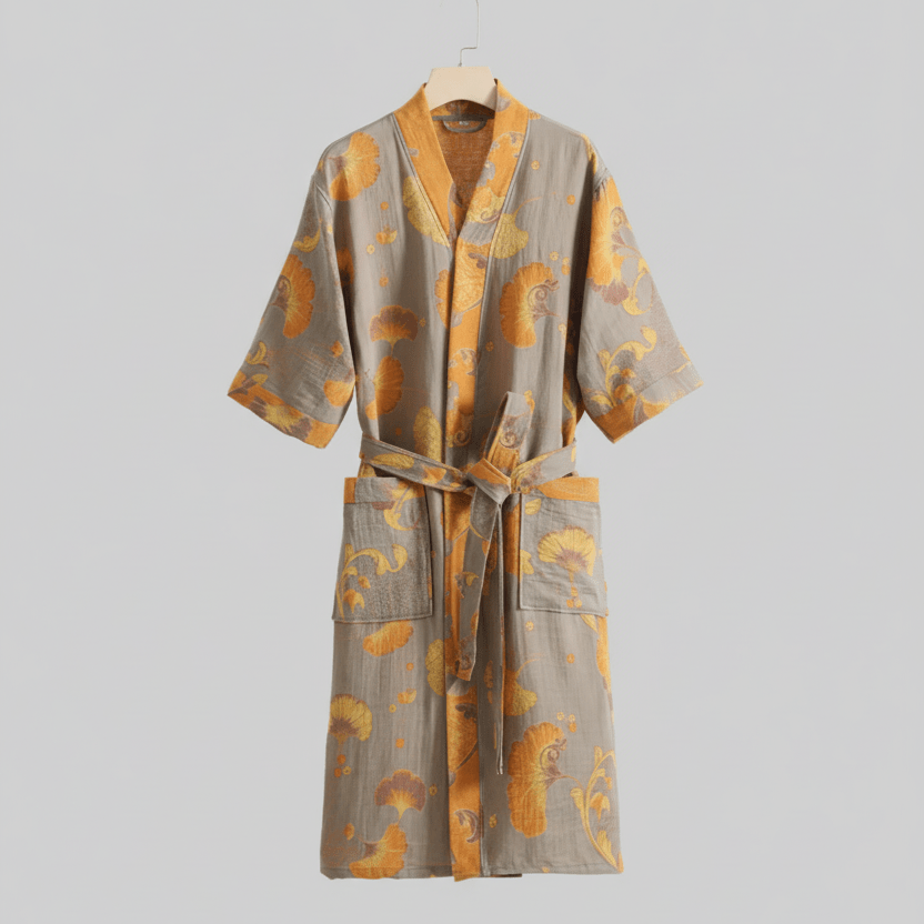 Organic Cotton Kimono Bathrobe with Breathable Comfort - Soft Lightweight Lounge Robe for Home and Spa