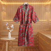 Reversible Organic Cotton Kimono Bathrobe - Soft Breathable Lounge Robe for Spa Days and Relaxing at Home