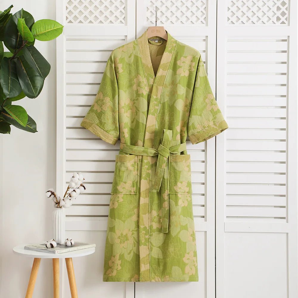Reversible Organic Cotton Kimono Bathrobe - Soft Breathable Lounge Robe for Spa Days and Relaxing at Home