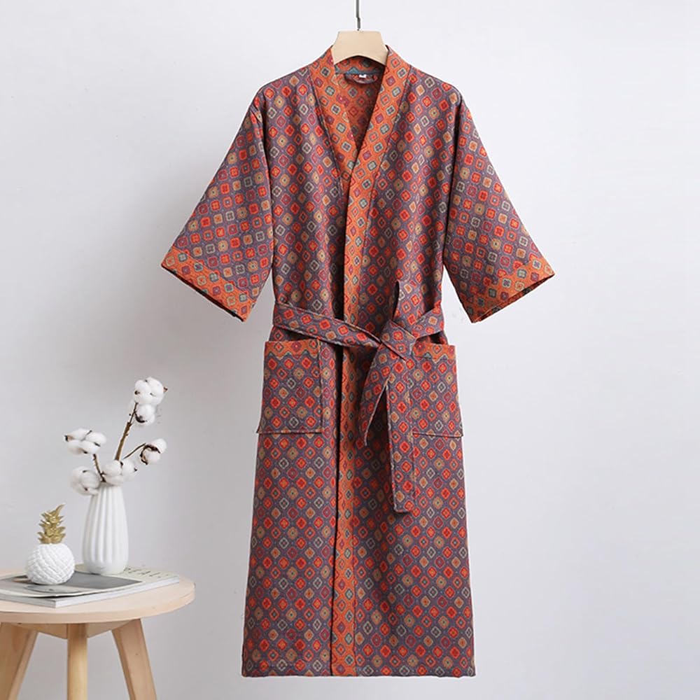 Reversible Organic Cotton Kimono Bathrobe - Soft Breathable Lounge Robe for Spa Days and Relaxing at Home