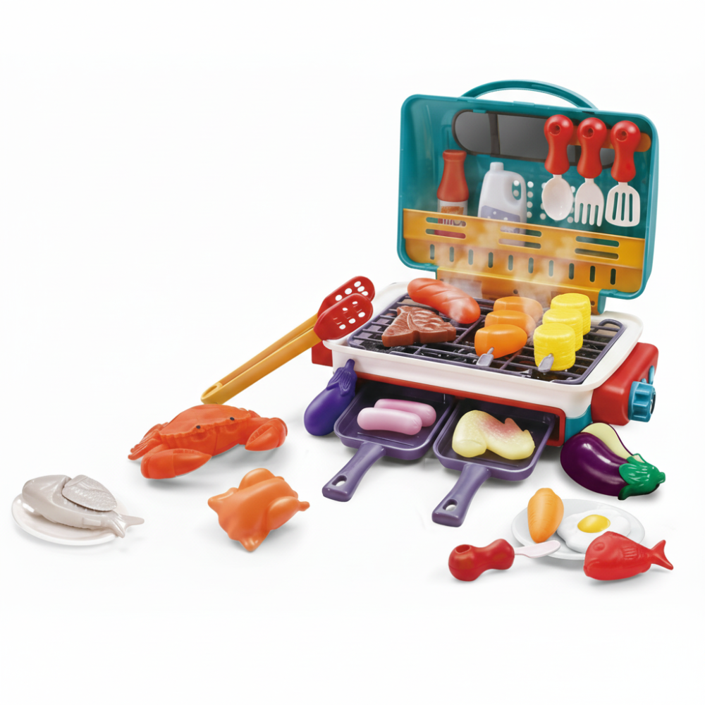 My First BBQ Kids Grill Playset with Color-Changing Food & Smoke Effect – Pretend Play BBQ Set for Young Chefs