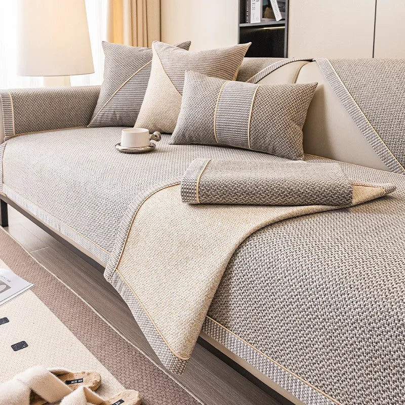 Elegant Non-slip Cotton Linen Sofa Throw Blanket – For All-season Comfort, Furniture Protection, and Stylish Living Room Enhancement