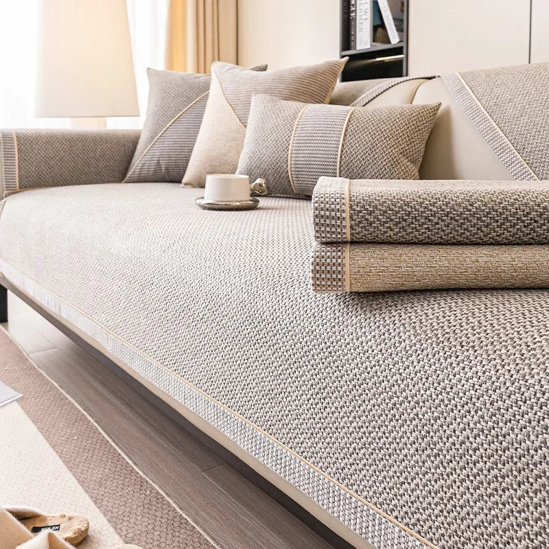 Elegant Non-slip Cotton Linen Sofa Throw Blanket – For All-season Comfort, Furniture Protection, and Stylish Living Room Enhancement