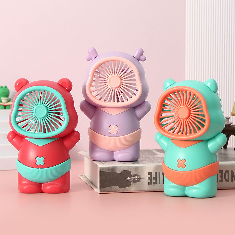 USB Rechargeable Mini Fan with Playful Bear Design – Quiet Adjustable-Speed Personal Cooling for Travel, Desk, Stroller & Outdoor
