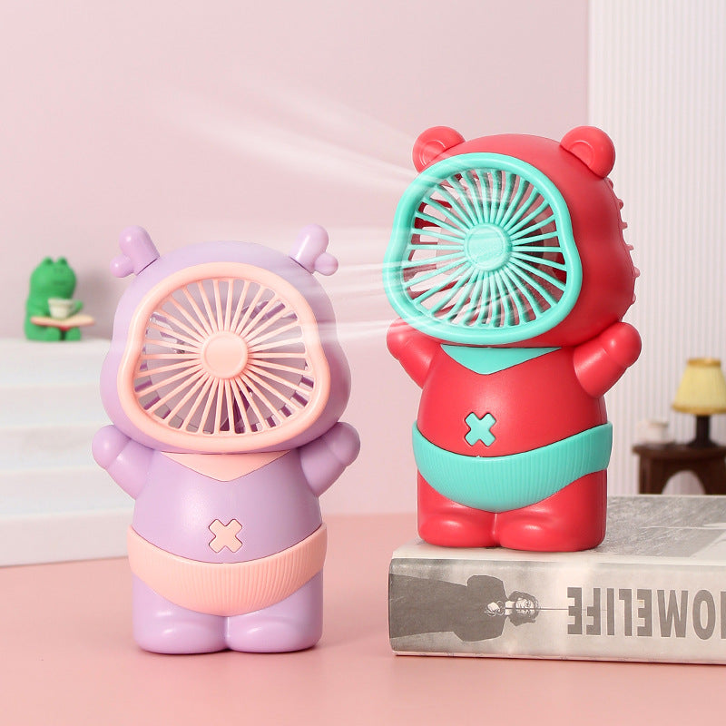 USB Rechargeable Mini Fan with Playful Bear Design – Quiet Adjustable-Speed Personal Cooling for Travel, Desk, Stroller & Outdoor