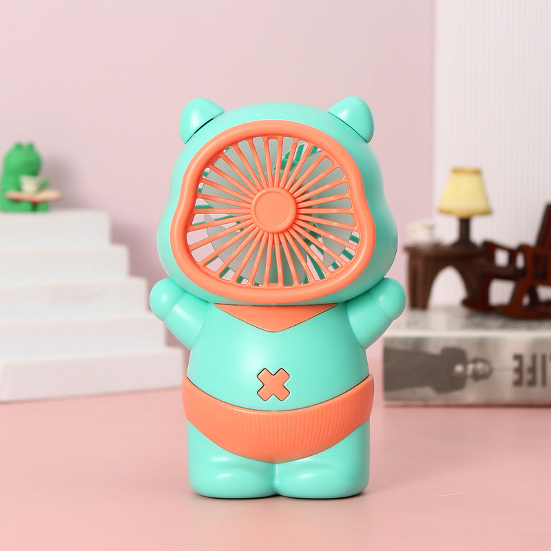 USB Rechargeable Mini Fan with Playful Bear Design – Quiet Adjustable-Speed Personal Cooling for Travel, Desk, Stroller & Outdoor