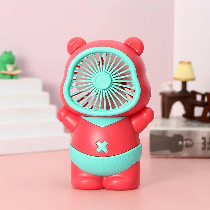 USB Rechargeable Mini Fan with Playful Bear Design – Quiet Adjustable-Speed Personal Cooling for Travel, Desk, Stroller & Outdoor