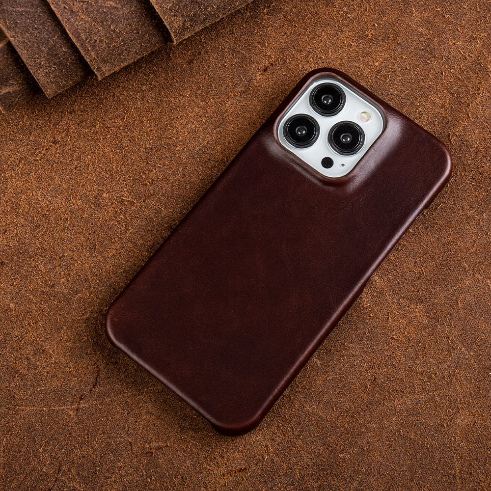 Genuine Leather iPhone Case, Oil Wax Finish, Apple Phone Cover