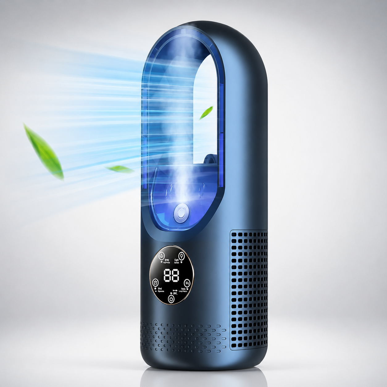 Bladeless personal air cooler in blue