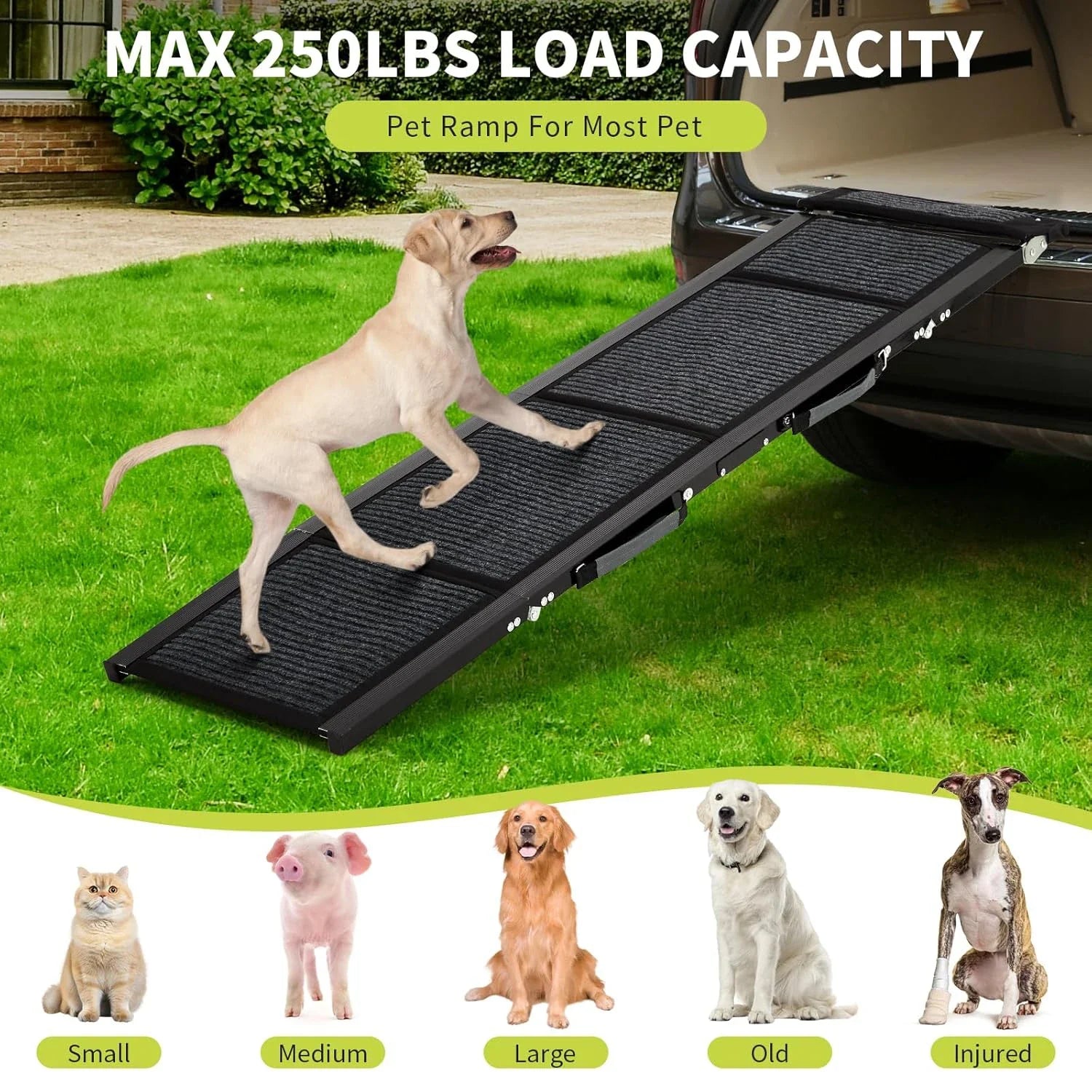 Folding Dog Ramp for Car & Bed with Non-Slip Surface – Lightweight Portable Pet Ramp for Safe Easy Access