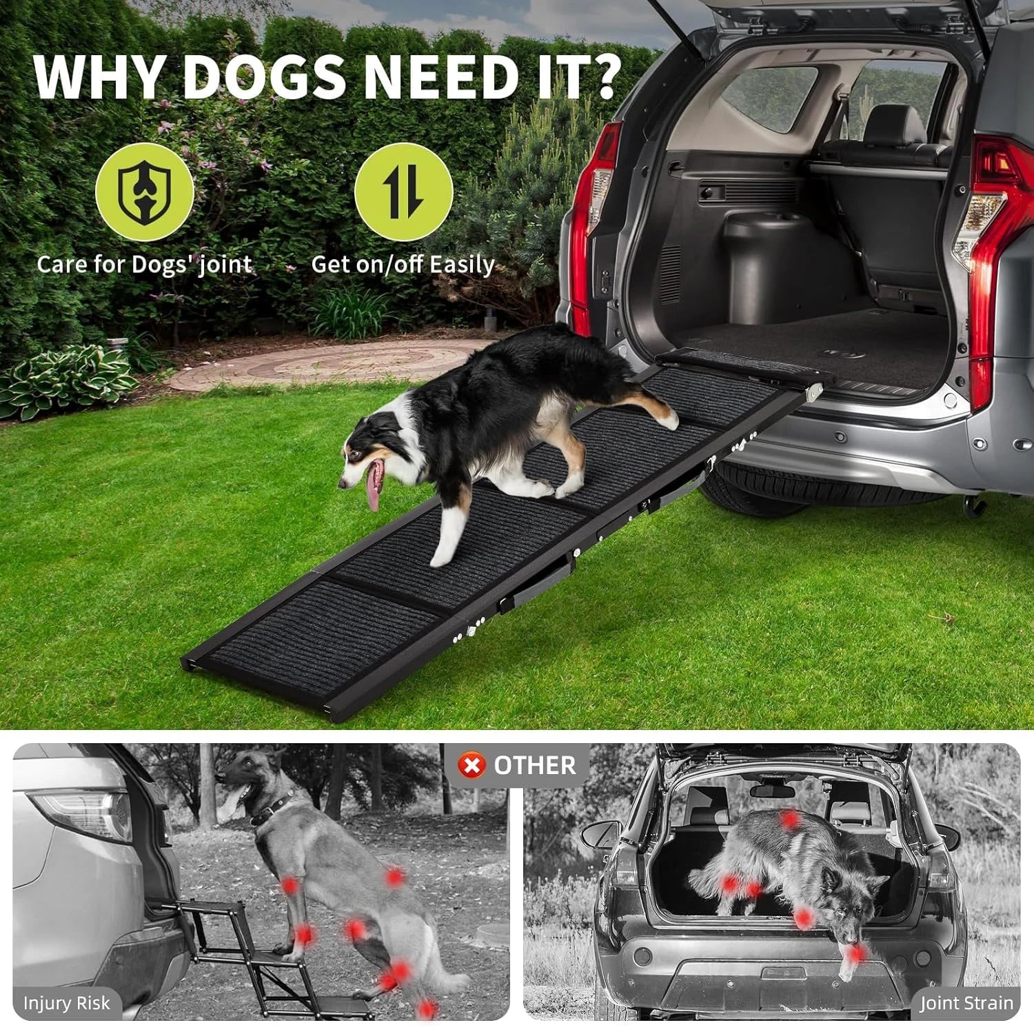 Folding Dog Ramp for Car & Bed with Non-Slip Surface – Lightweight Portable Pet Ramp for Safe Easy Access