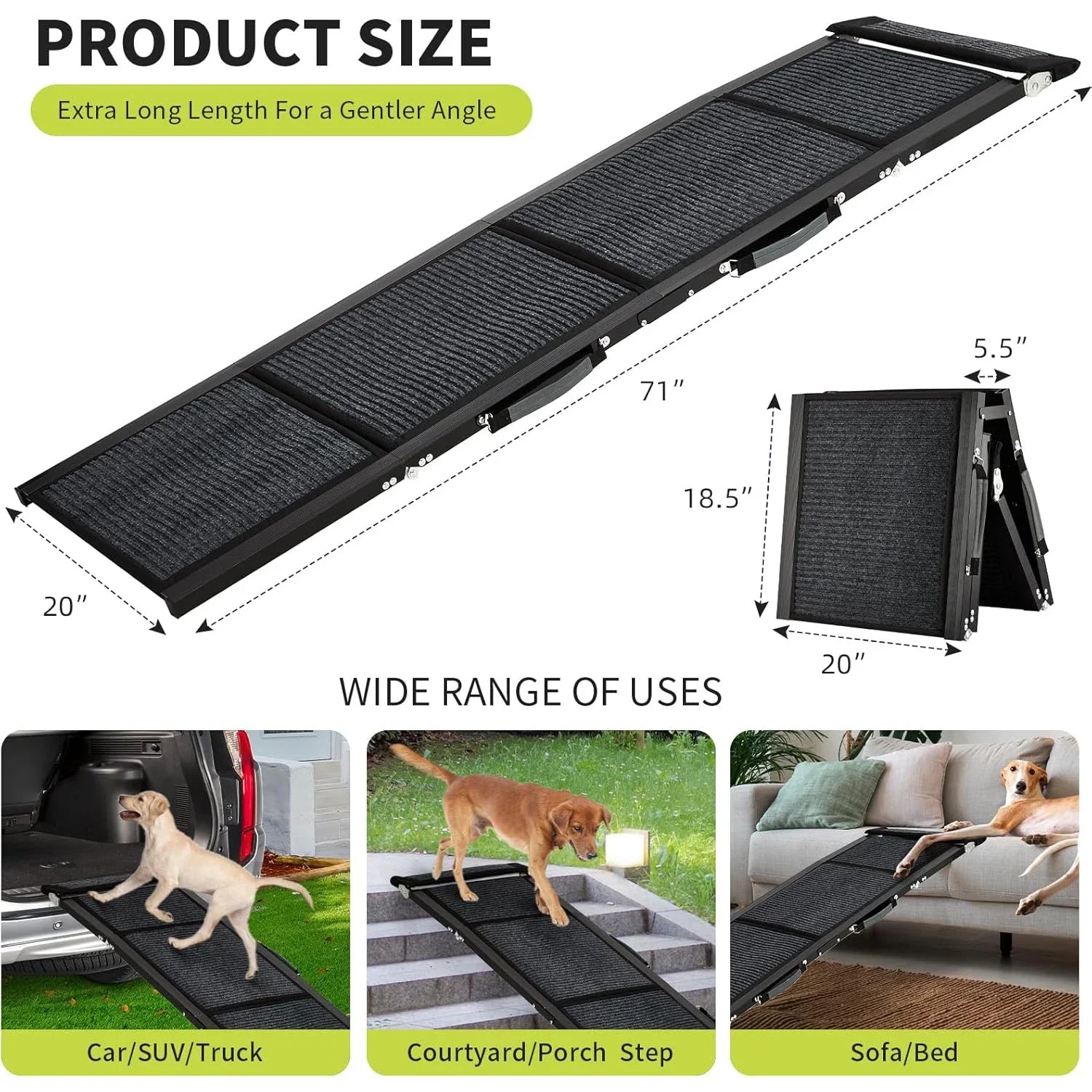 Folding Dog Ramp for Car & Bed with Non-Slip Surface – Lightweight Portable Pet Ramp for Safe Easy Access