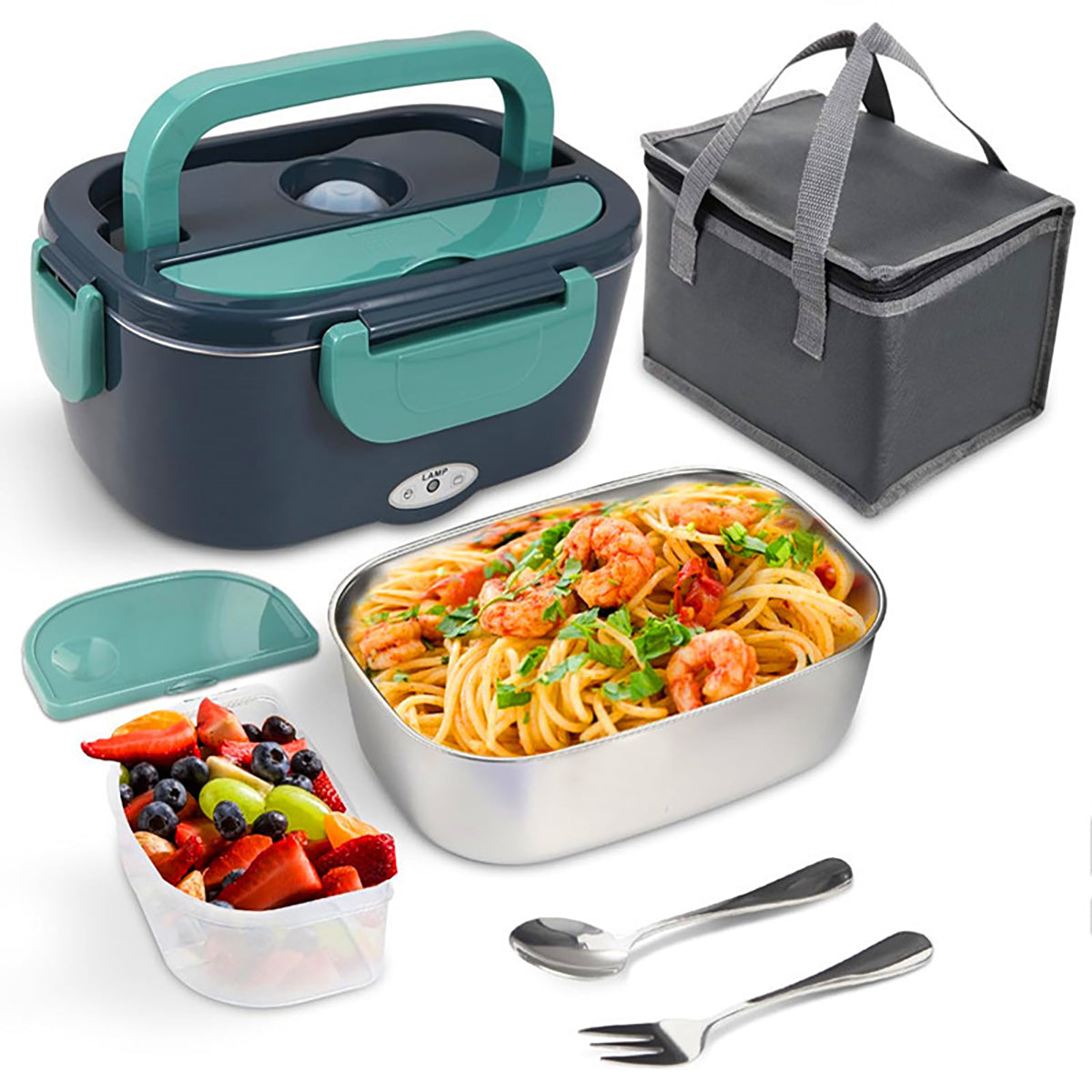 ThermosiMeal | Portable Electric Heating Lunch Box with Dual Stainless Steel Containers