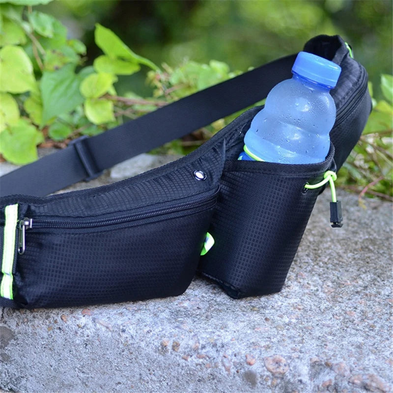 RunEase Waterproof Running Belt with Drink Holder – Adjustable Nylon Hydration Waist Pack for Jogging & Hiking